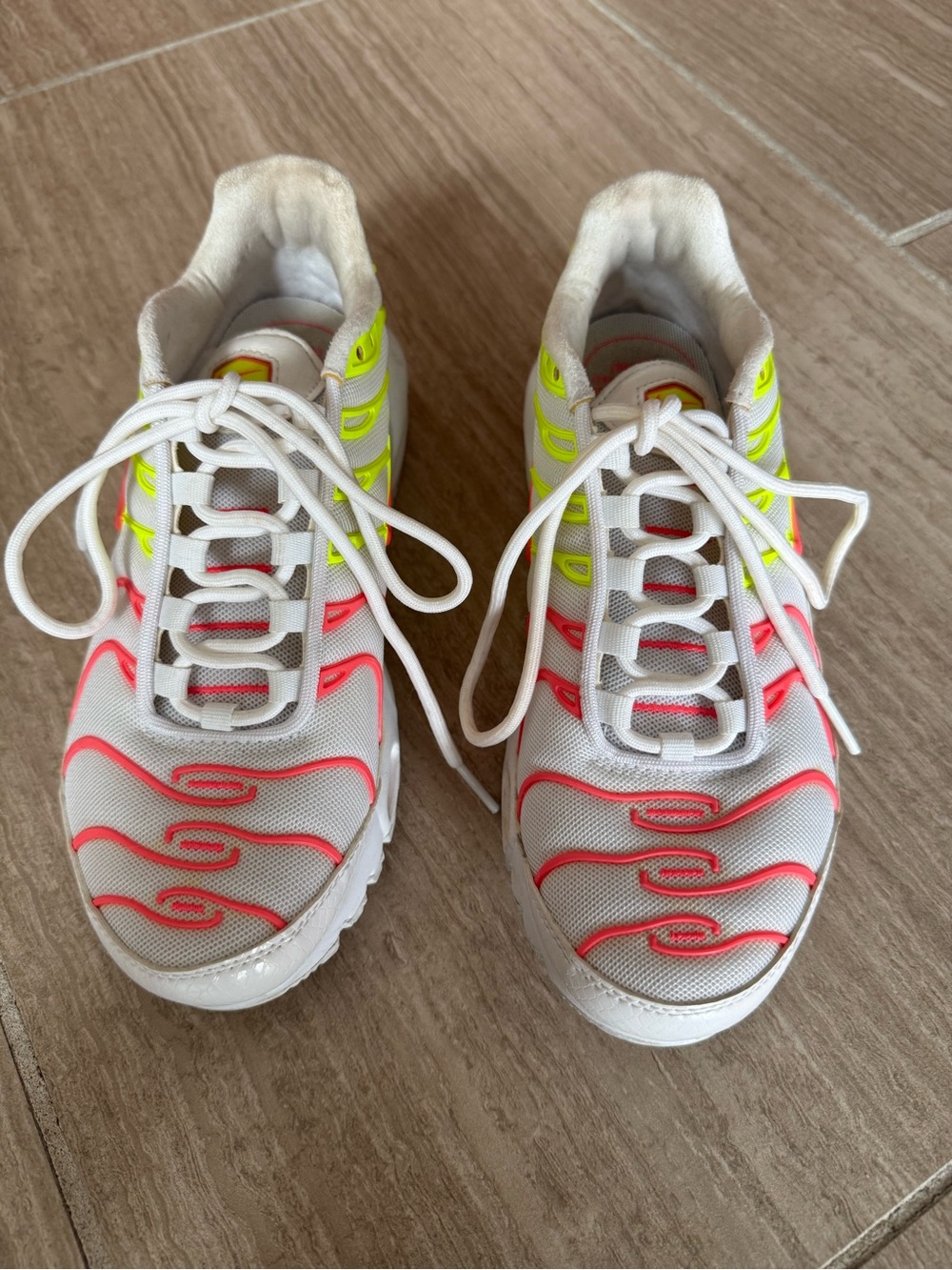 Nike TN White Sneakers with Neon Pink & Neon Yellow Accents